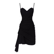 ABITO CORTO MANZONI CON SPALLINE SOTTILI Donna Nero ABITO CORTO MANZONI CON SPALLINE SOTTILI Donna Nero