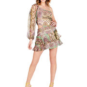 ABITO CORTO MONOSPALLA IN SETA Donna Verde Rosa Beige ABITO CORTO MONOSPALLA IN SETA Donna Verde Rosa Beige
