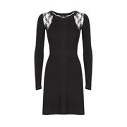 ABITO IN MAGLIA A COSTINE CON INSERTI IN PIZZO Donna Nero ABITO IN MAGLIA A COSTINE CON INSERTI IN PIZZO Donna Nero