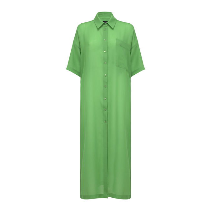 ABITO LUNGO A CAMICIA CON TASCHINO Donna Verde Mela