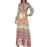 ABITO LUNGO ANELLO PATCHWORK Donna Bordeaux Beige Verde ABITO LUNGO ANELLO PATCHWORK Donna Bordeaux Beige Verde