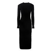 ABITO MAXI CON TRECCE E COSTINA SU POLSI Donna Nero ABITO MAXI CON TRECCE E COSTINA SU POLSI Donna Nero