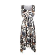 ABITO SMANICATO IN RASO DI SETA STAMPATO CON COULISSE Donna Grigio multicolor ABITO SMANICATO IN RASO DI SETA STAMPATO CON COULISSE Donna Grigio multicolor