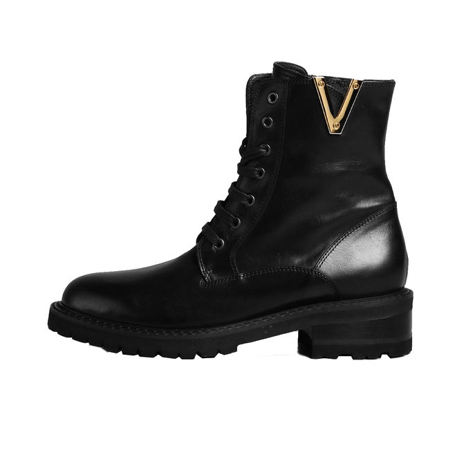 ANFIBIO STRINGATO PELLE V Donna Nero