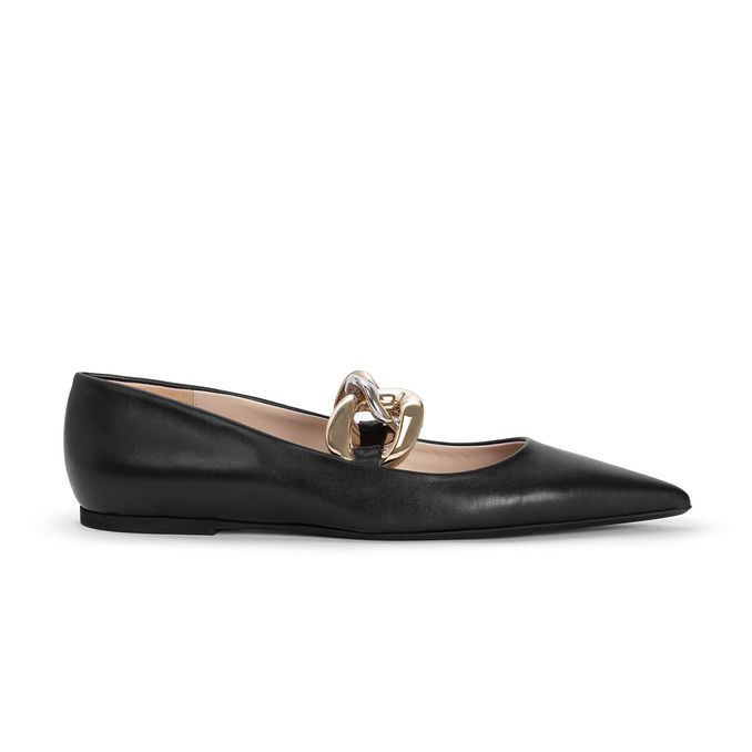 BALLERINA CON CATENA IN PELLE Donna Nero