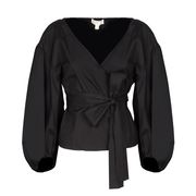 BLUSA A V IN POPELINE CON MANICA A PALLONCINO Donna Black BLUSA A V IN POPELINE CON MANICA A PALLONCINO Donna Black