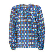 BLUSA CON FANTASIA Donna Mussola Blu Marrone BLUSA CON FANTASIA Donna Mussola Blu Marrone