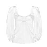 BLUSA FOGLIA SCOLLO QUADRATO CON FIBBIA Donna Bianco BLUSA FOGLIA SCOLLO QUADRATO CON FIBBIA Donna Bianco
