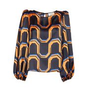 BLUSA GIROCOLLO FANTASIA GEOMETRICA Donna Nero Arancio BLUSA GIROCOLLO FANTASIA GEOMETRICA Donna Nero Arancio