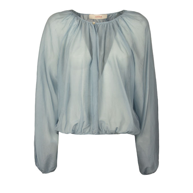 BLUSA GIROCOLLO MUSSOLA Donna Azzurro