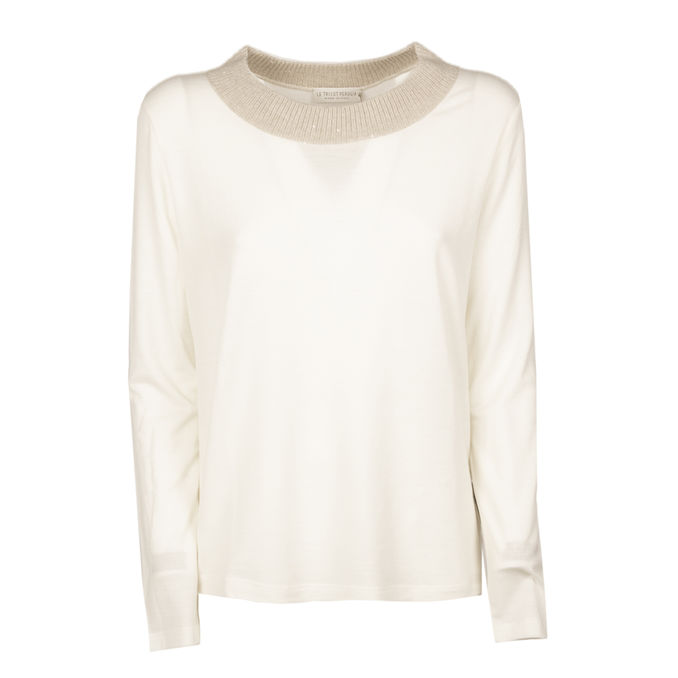 BLUSA IN LANA STRETCH Donna Bianca e Beige