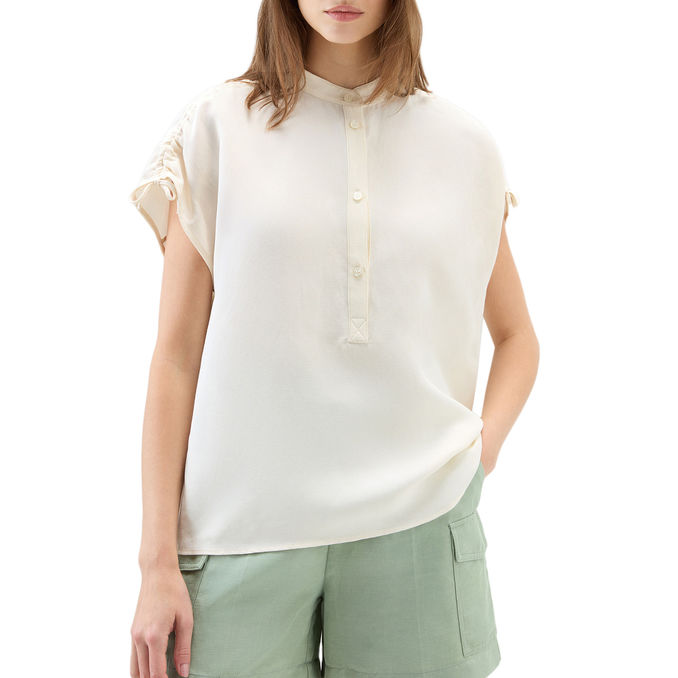 BLUSA IN MISTO LINO Donna Plaster White