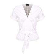 BLUSA MEZZA MANICA IN POPELINE DI COTONE CON CINTURINA Donna Bianco BLUSA MEZZA MANICA IN POPELINE DI COTONE CON CINTURINA Donna Bianco