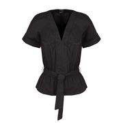 BLUSA MEZZA MANICA IN POPELINE DI COTONE CON CINTURINA Donna Nero BLUSA MEZZA MANICA IN POPELINE DI COTONE CON CINTURINA Donna Nero