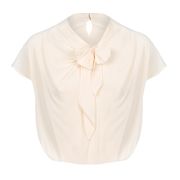 BLUSA MISTO SETA CON MANICHINA SCESA E FIOCCO Bianco Latte BLUSA MISTO SETA CON MANICHINA SCESA E FIOCCO Bianco Latte