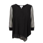 BLUSA SCIVOLATA CON MANICHE SEMITRASPARENTI Donna Nero BLUSA SCIVOLATA CON MANICHE SEMITRASPARENTI Donna Nero