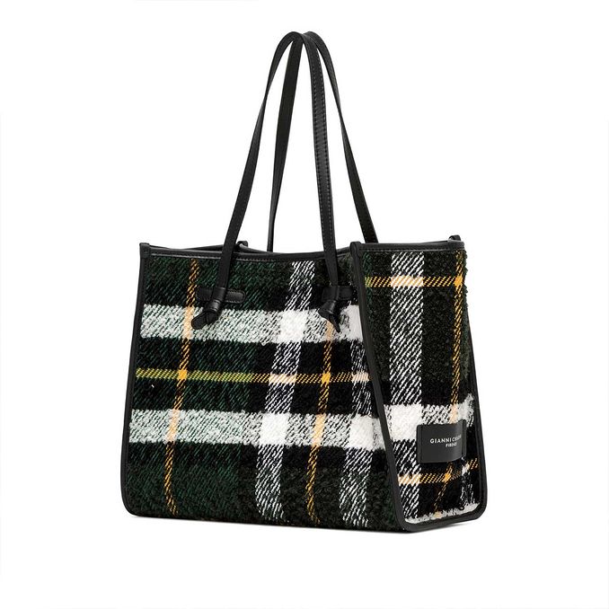 BORSA MARCELLA MIX CHECK E PELLE Verde