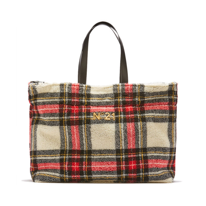 BORSA SHOPPER TARTAN Donna Nero Rosso Bianco