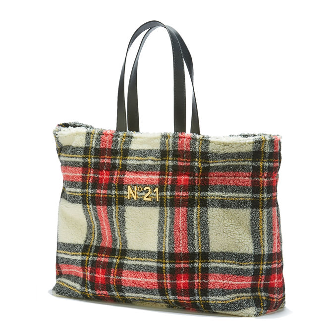 BORSA SHOPPER TARTAN Donna Nero Rosso Bianco
