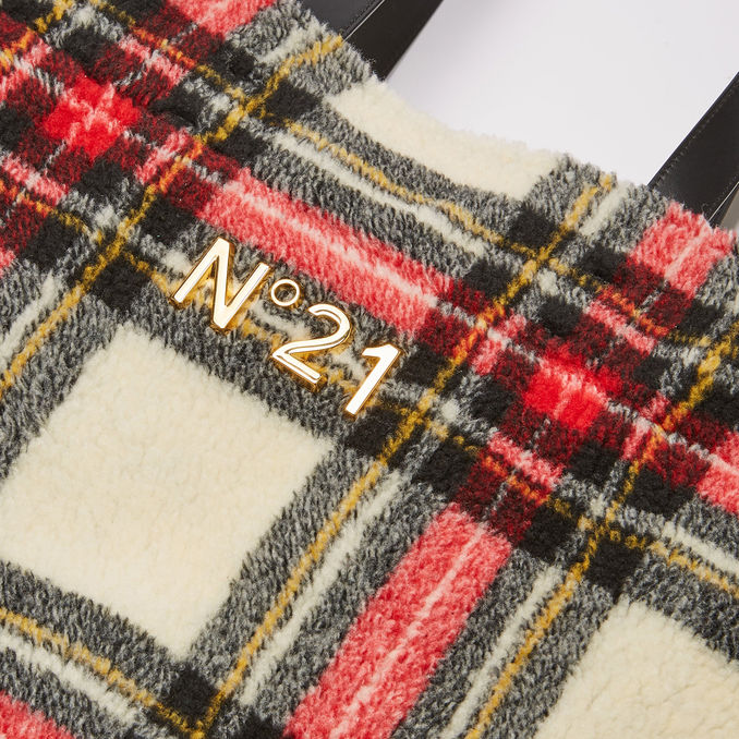 BORSA SHOPPER TARTAN Donna Nero Rosso Bianco