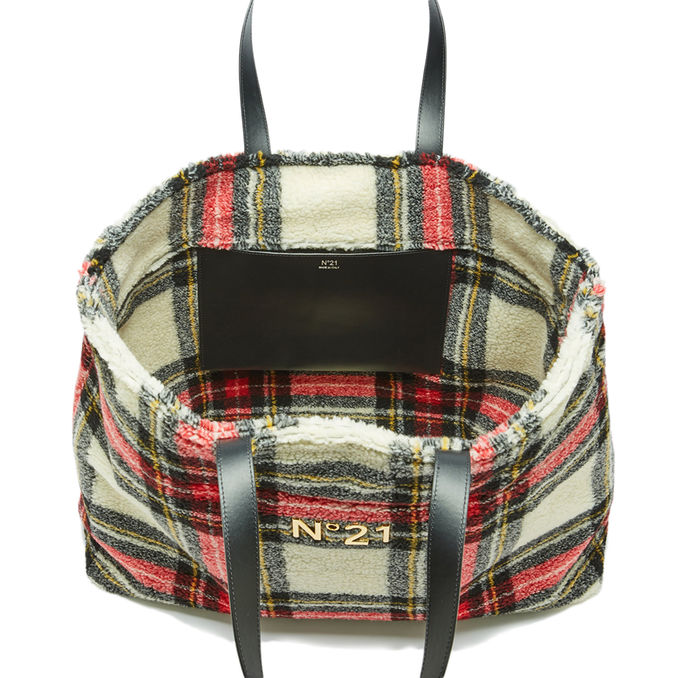 BORSA SHOPPER TARTAN Donna Nero Rosso Bianco