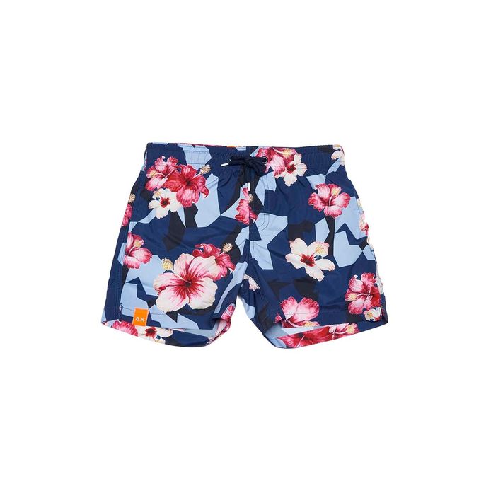 BOXER MARE CAMOUFLAGE E FIORI DI IBISCO Bambino Navy Blue Fucsia