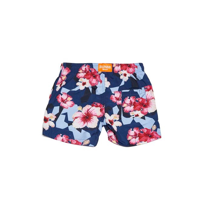 BOXER MARE CAMOUFLAGE E FIORI DI IBISCO Bambino Navy Blue Fucsia