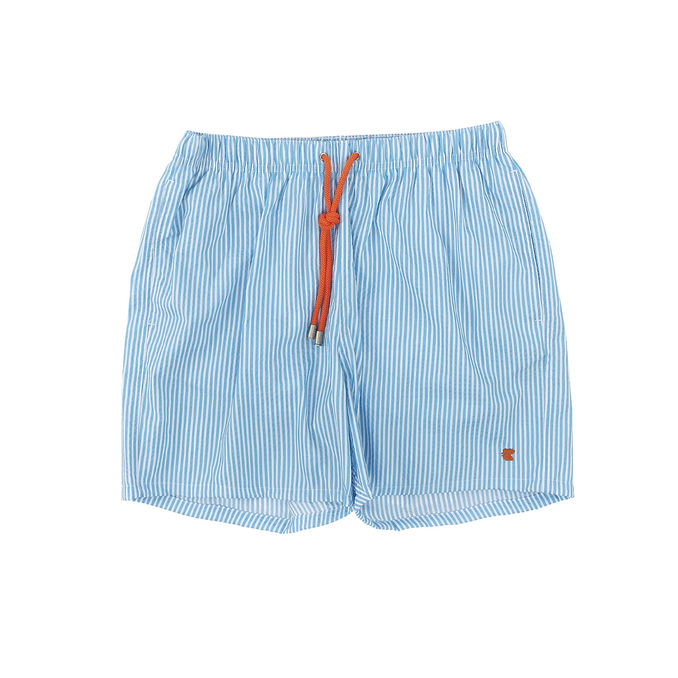 BOXER SEERSUCKER RIGHE CON LOGO RICAMATO Uomo Turchese Bianco