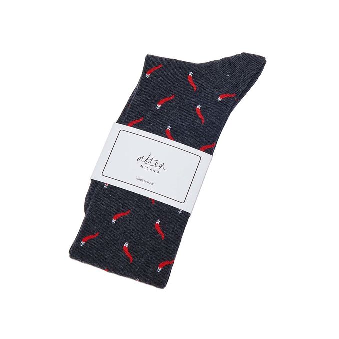 CALZE LUNGHE CON CORNETTO IN COTONE Uomo Antracite Rosso