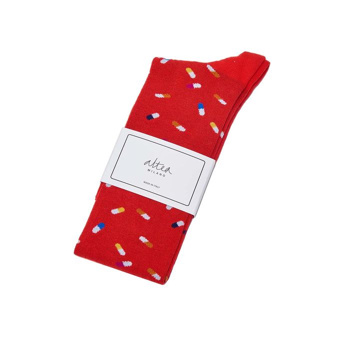 CALZE LUNGHE CON PILLOLE IN COTONE Uomo Corallo