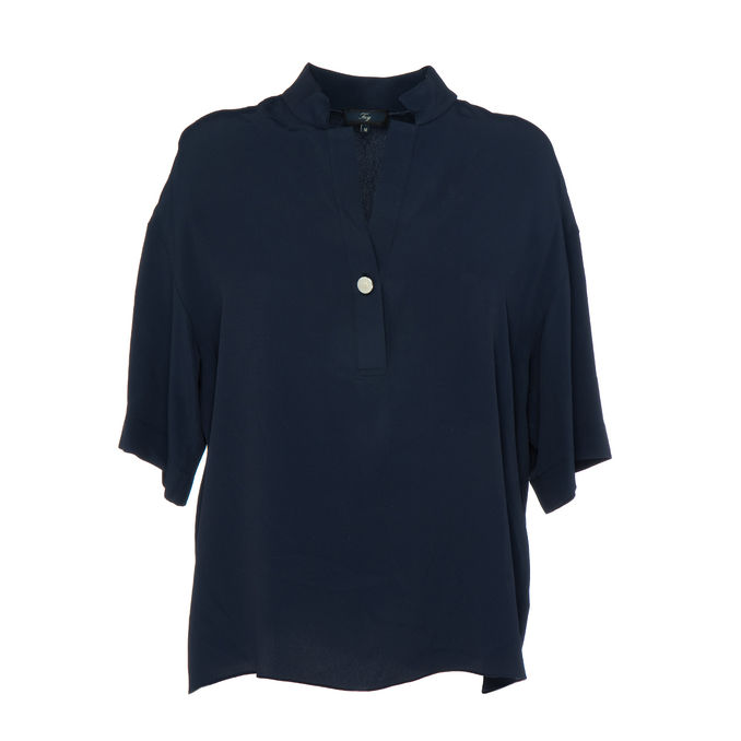 CAMICIA COLLO COREANA IN MISTO SETA Donna Navy