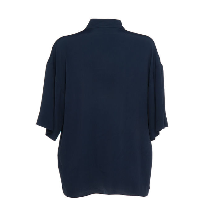 CAMICIA COLLO COREANA IN MISTO SETA Donna Navy