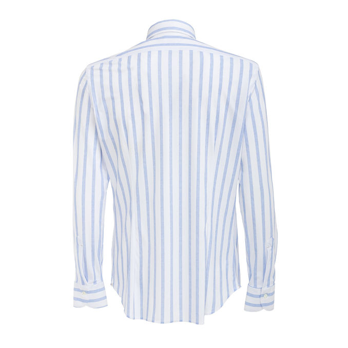 CAMICIA COLLO ITALIANO SLIM RIGHE Uomo Bianco Azzurro 