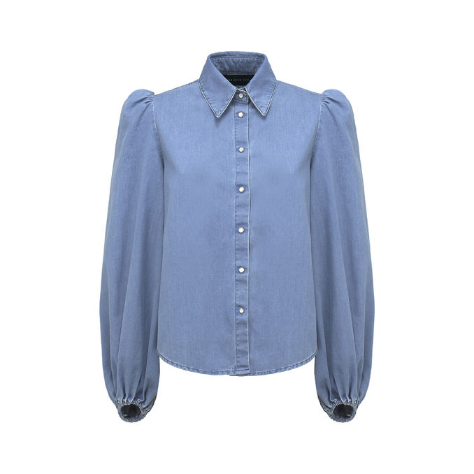 CAMICIA CON ARRICCIATURA IN DENIM Donna Denim Azzurro