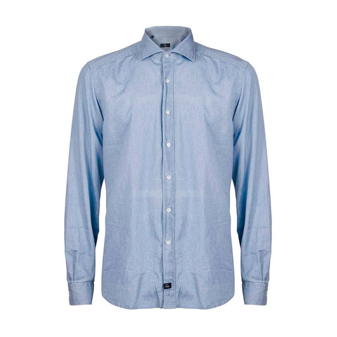 CAMICIA CON COLLO ALLA FRANCESE IN CHAMBRAY LAVATO Uomo Denim chiaro