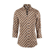 CAMICIA FANTASIA GEOMETRICA Donna Blu Tortora Bianco CAMICIA FANTASIA GEOMETRICA Donna Blu Tortora Bianco