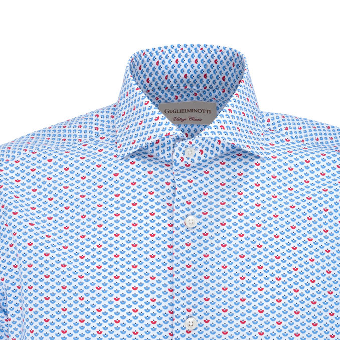 CAMICIA IN COTONE MICROFANTASIA GEOMETRICA Uomo Bianco Blu Rosso
