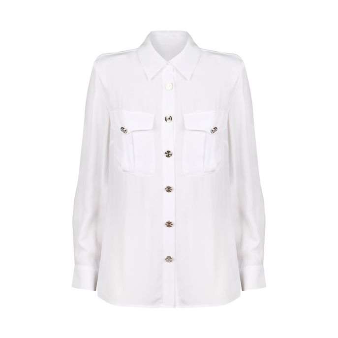 CAMICIA IN CREPE DE CHINE CON BOTTONI SILVER Donna Bianco
