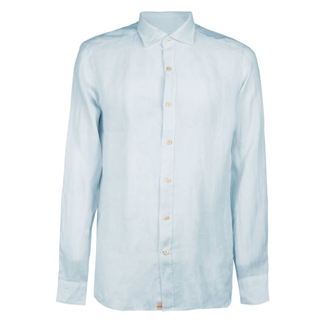 CAMICIA IN LINO COLLO FRANCESE Uomo Azzurro