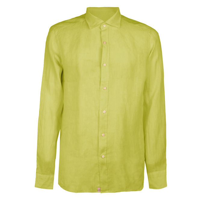 CAMICIA IN LINO COLLO FRANCESE Uomo Giallo Lime
