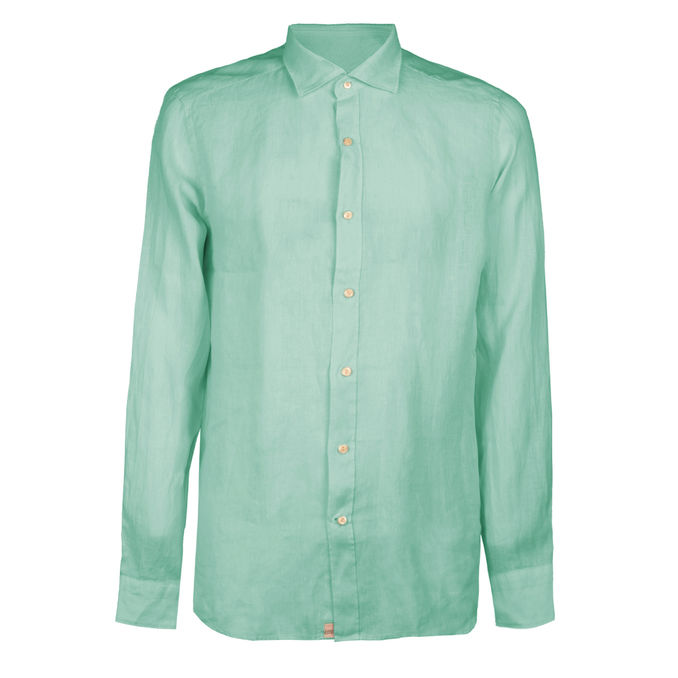 CAMICIA IN LINO COLLO FRANCESE Uomo Verde Acqua