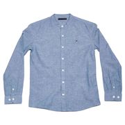 CAMICIA IN LINO E COTONE CON COLLO ALLA COREANA Bambino Indigo CAMICIA IN LINO E COTONE CON COLLO ALLA COREANA Bambino Indigo