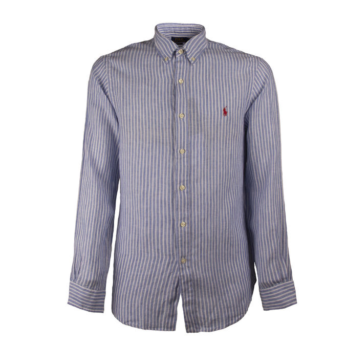 CAMICIA LINO RIGATA Uomo Blu Bianco
