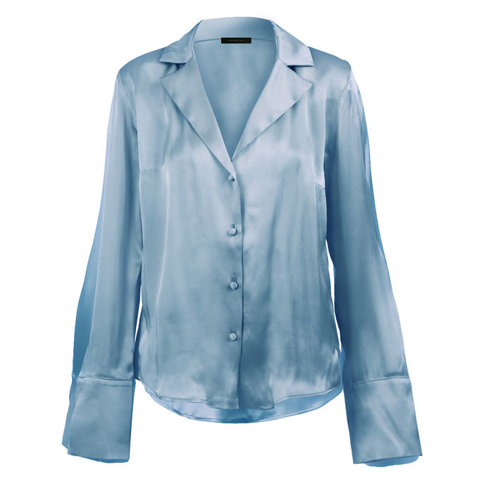 CAMICIA MISTO SETA COLLO REVER Donna Azzurro