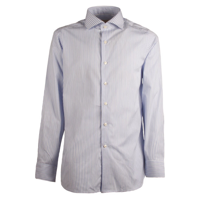 CAMICIA RIGATA COLLO FRANCESE Uomo Bianco Azzurro