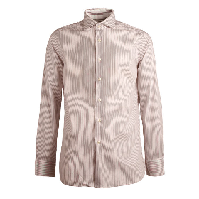 CAMICIA RIGATA COLLO FRANCESE Uomo Bianco Marrone