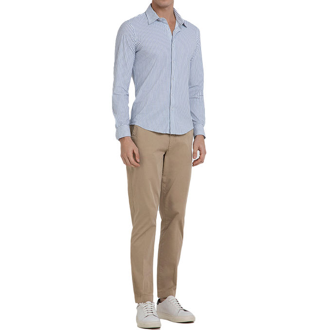 CAMICIA RIGATA CON COLLO ITALIANO Uomo Blu