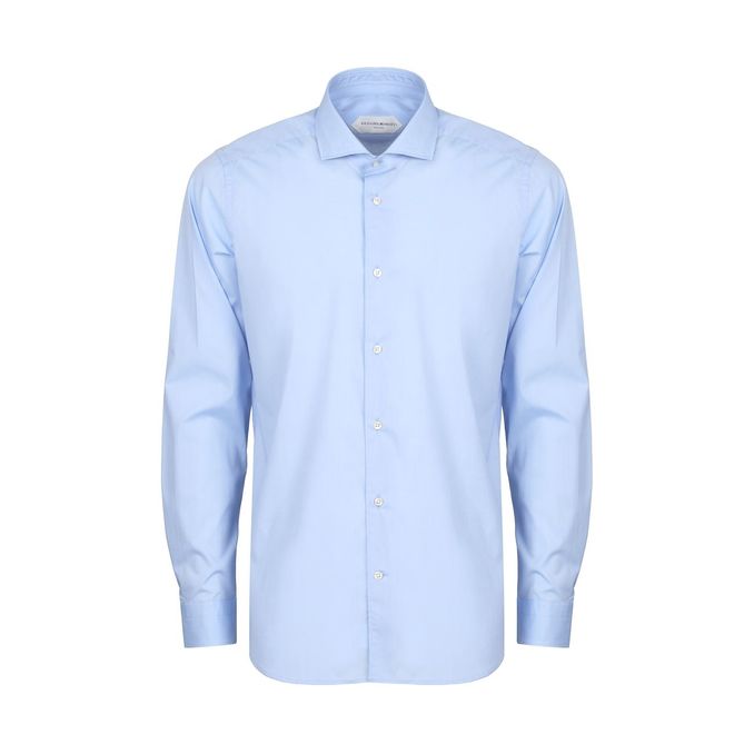 CAMICIA SLIM IN COTONE STRETCH CON COLLO ALLA FRANCESE Uomo Azzurro