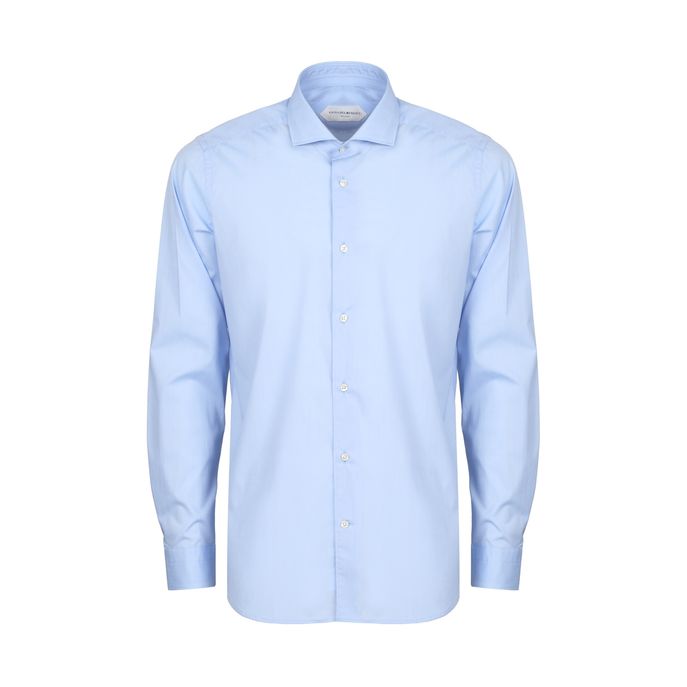 CAMICIA SLIM IN COTONE STRETCH CON COLLO ALLA FRANCESE Uomo Azzurro