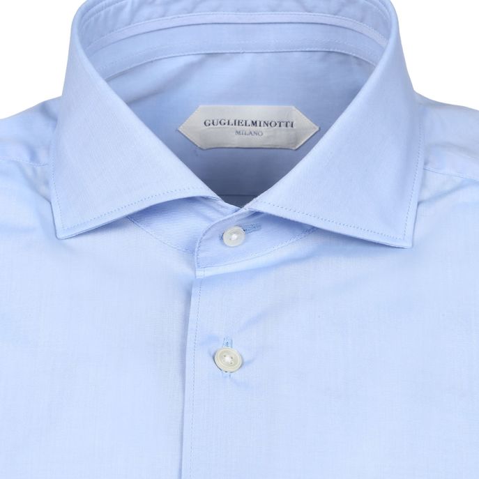CAMICIA SLIM IN COTONE STRETCH CON COLLO ALLA FRANCESE Uomo Azzurro
